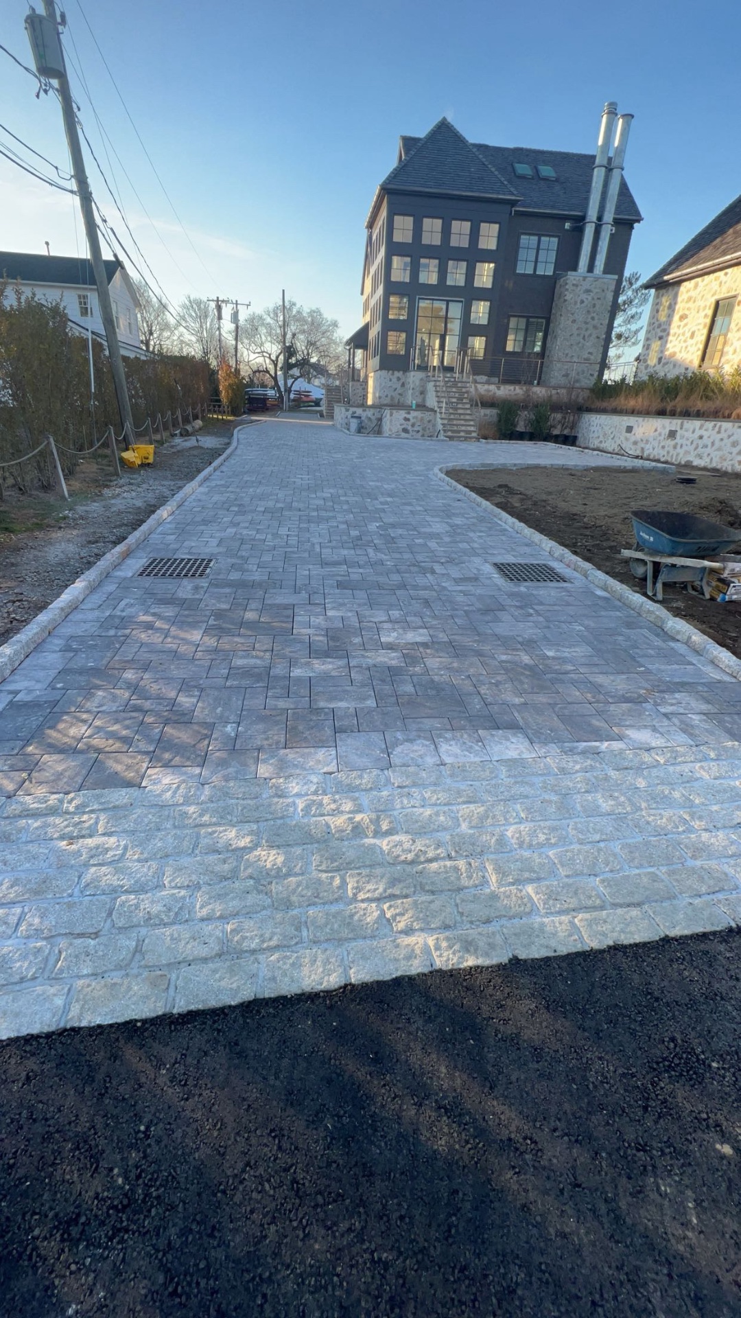 Paver Driveway with Cobble Border